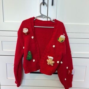 SHEIN Red Cardigan Sweater with Festive Accents 7Y (true to size. 6/7)
